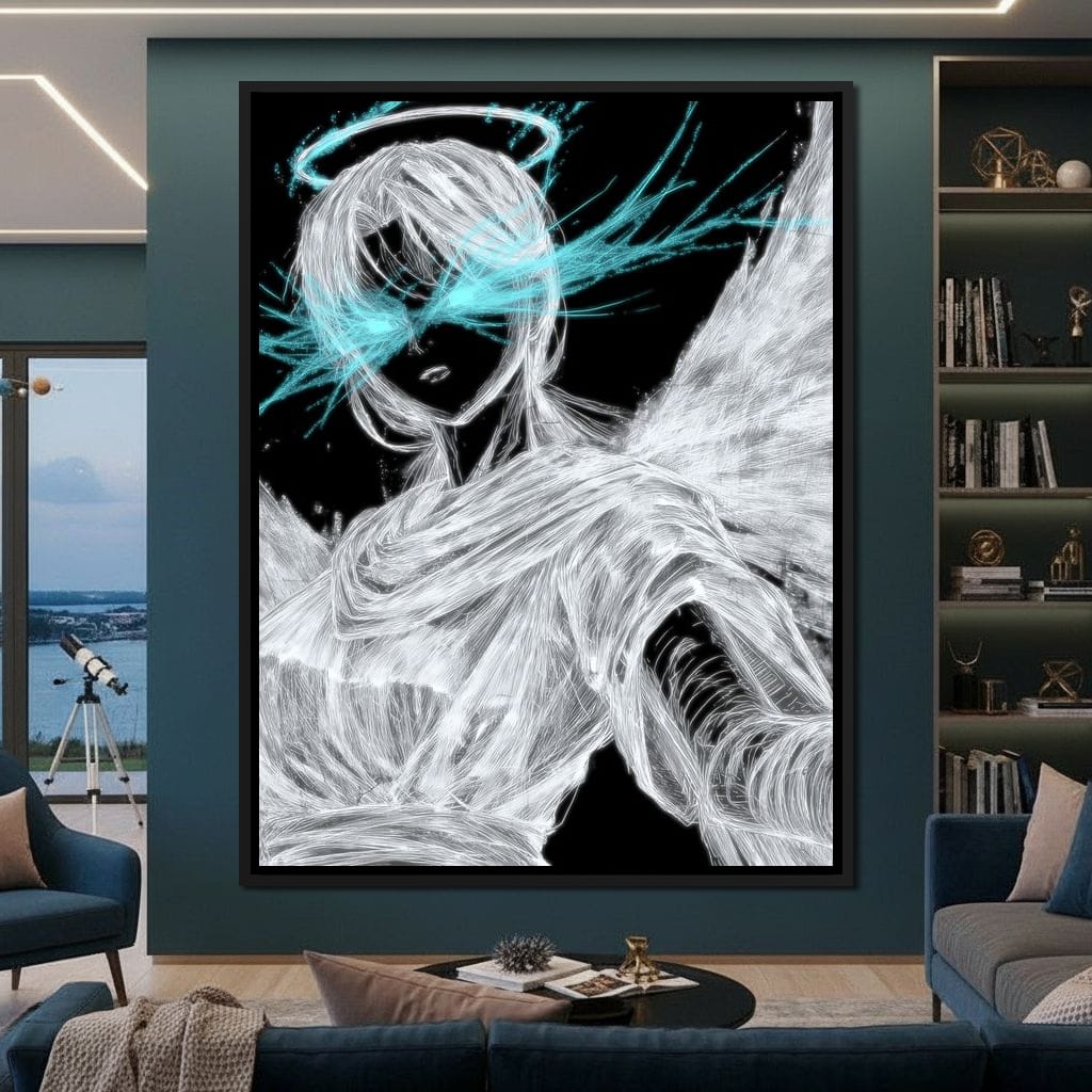 Celestial Guardian Neon Wings Canvas Wall Art