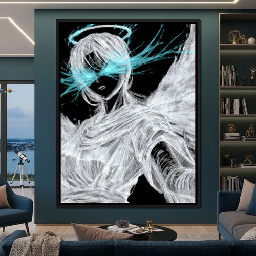Celestial Guardian Neon Wings Canvas Wall Art
