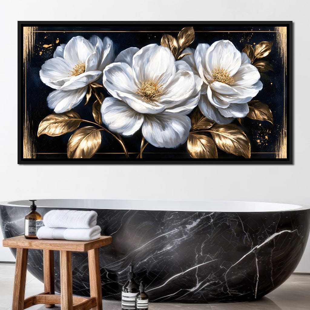 Gilded Petals On A Midnight Stage Canvas Wall Art