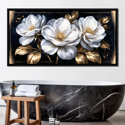 Gilded Petals On A Midnight Stage Canvas Wall Art