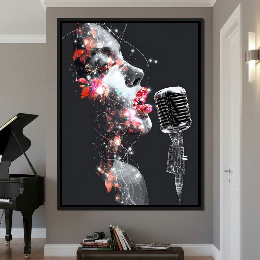 Cosmic Vocalist Neon Kiss Canvas Wall Art