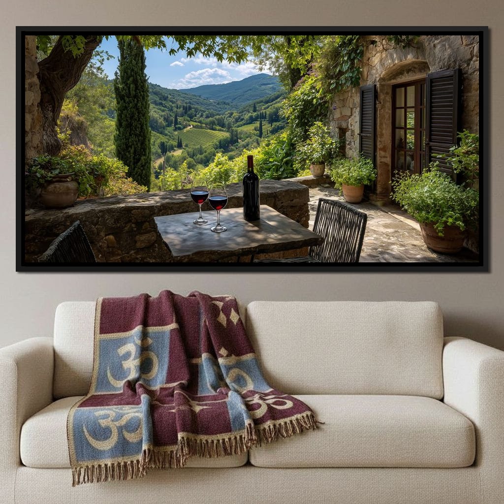Sunlit Tuscan Vineyard Terrace Canvas Wall Art