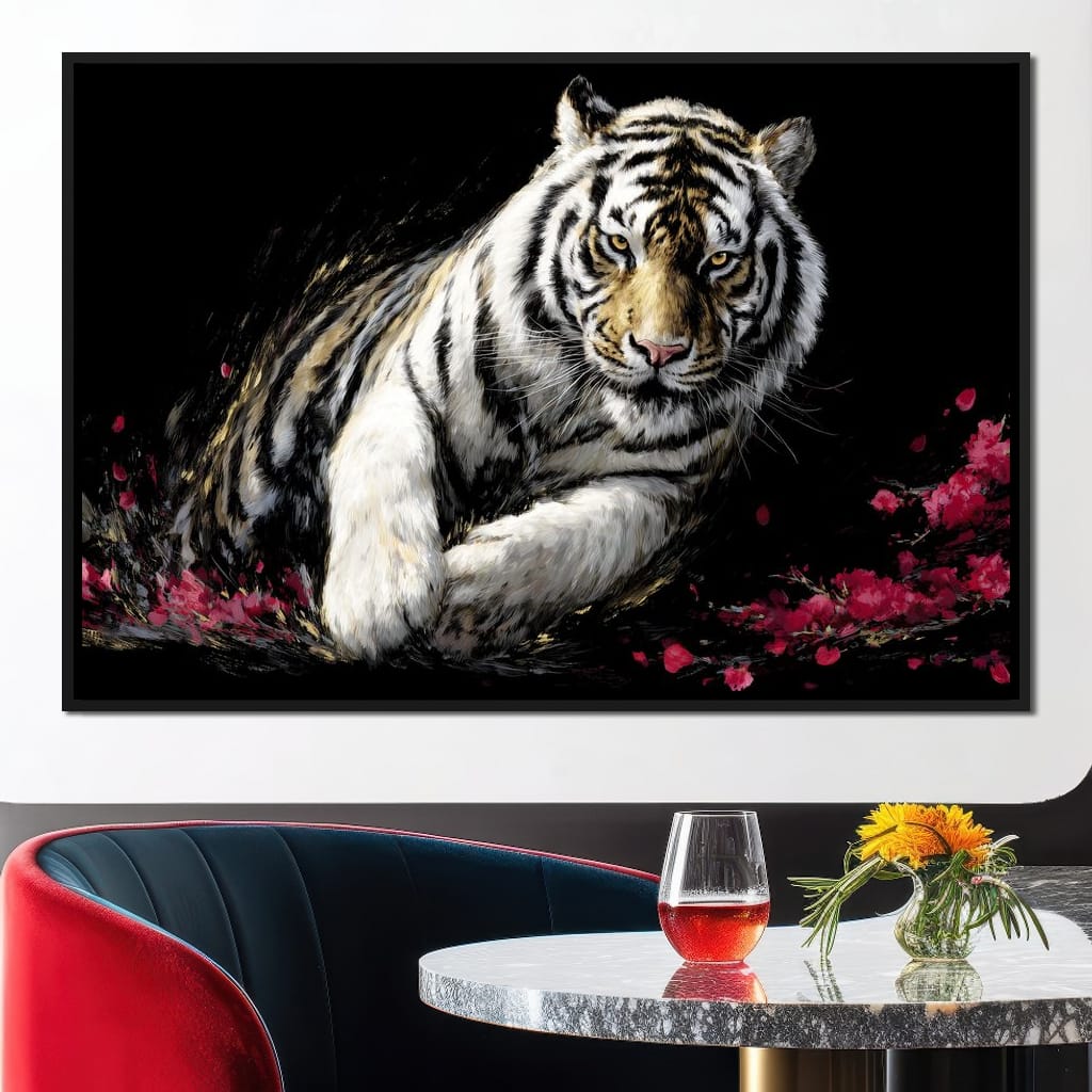 Snow Tiger Petal Shadow Canvas Wall Art