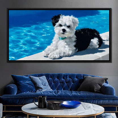 Puppy Relaxation by the Pool Canvas Wall Art