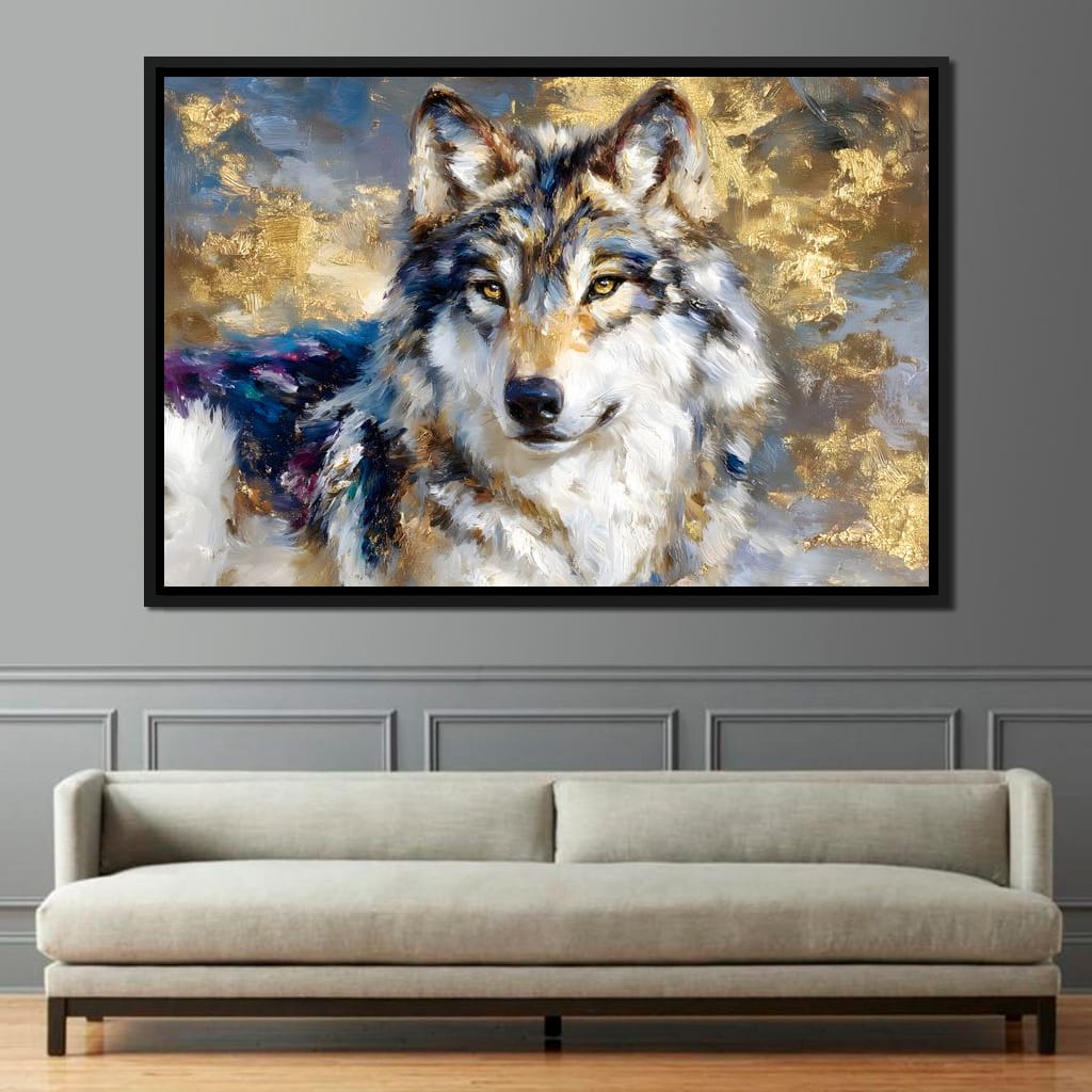 Golden Storm Wolf Portrait Canvas Wall Art