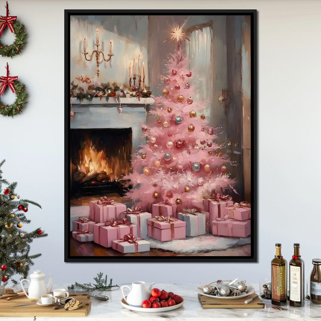 Pink Christmas Hearth Glow Canvas Wall Art