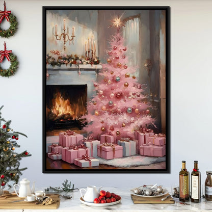 Pink Christmas Hearth Glow Canvas Wall Art