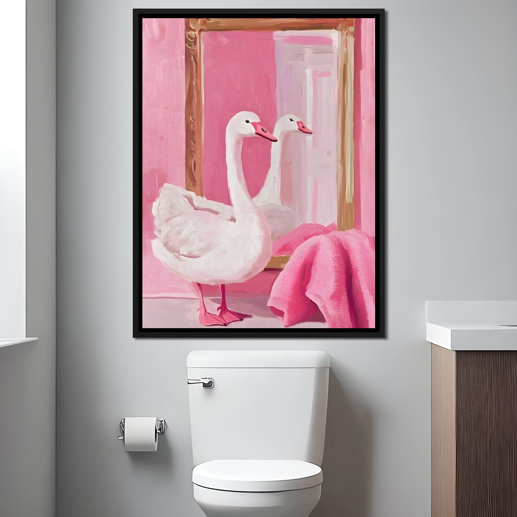 Swan in the Bathroom Canvas Wall Art