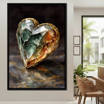 Gilded Facet Heartstone Canvas Wall Art