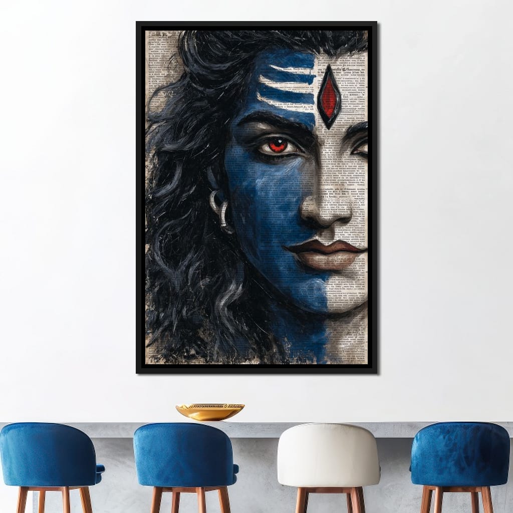 Shiva Gaze Ancient Script Face Canvas Wall Art