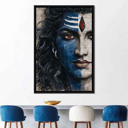 Shiva Gaze Ancient Script Face Canvas Wall Art