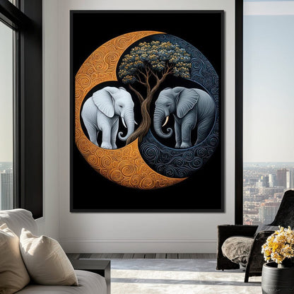 Elephant Yin-Yang Canvas Wall Art