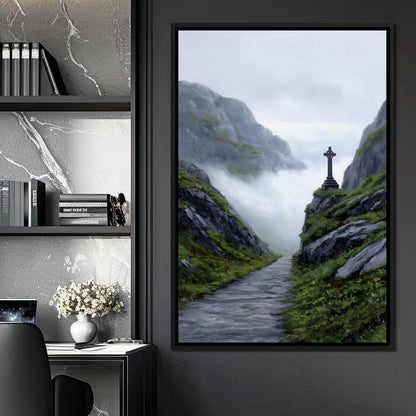 Misty Highland Cross Pathway Canvas Wall Art