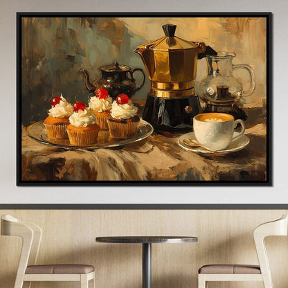 Espresso and Cherry Cupcakes Canvas Wall Art