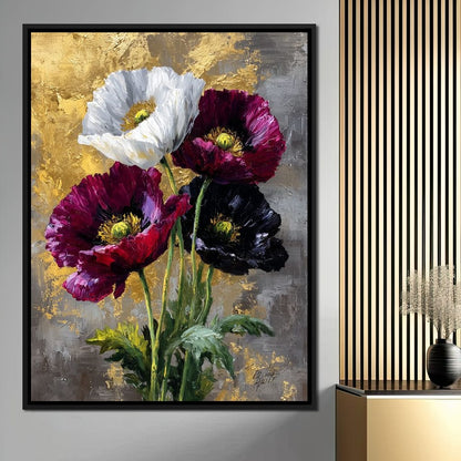 Gilded Poppies Quartet Canvas Wall Art