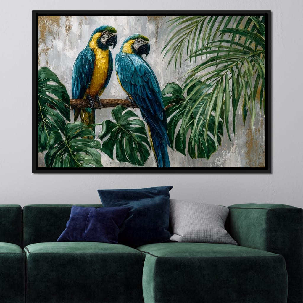 Tropical Parrot Pair Portrait Canvas Wall Art
