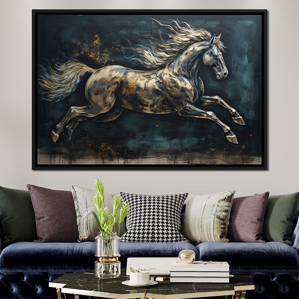 Gilded Running Horse Canvas Wall Art