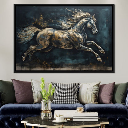 Gilded Running Horse Canvas Wall Art