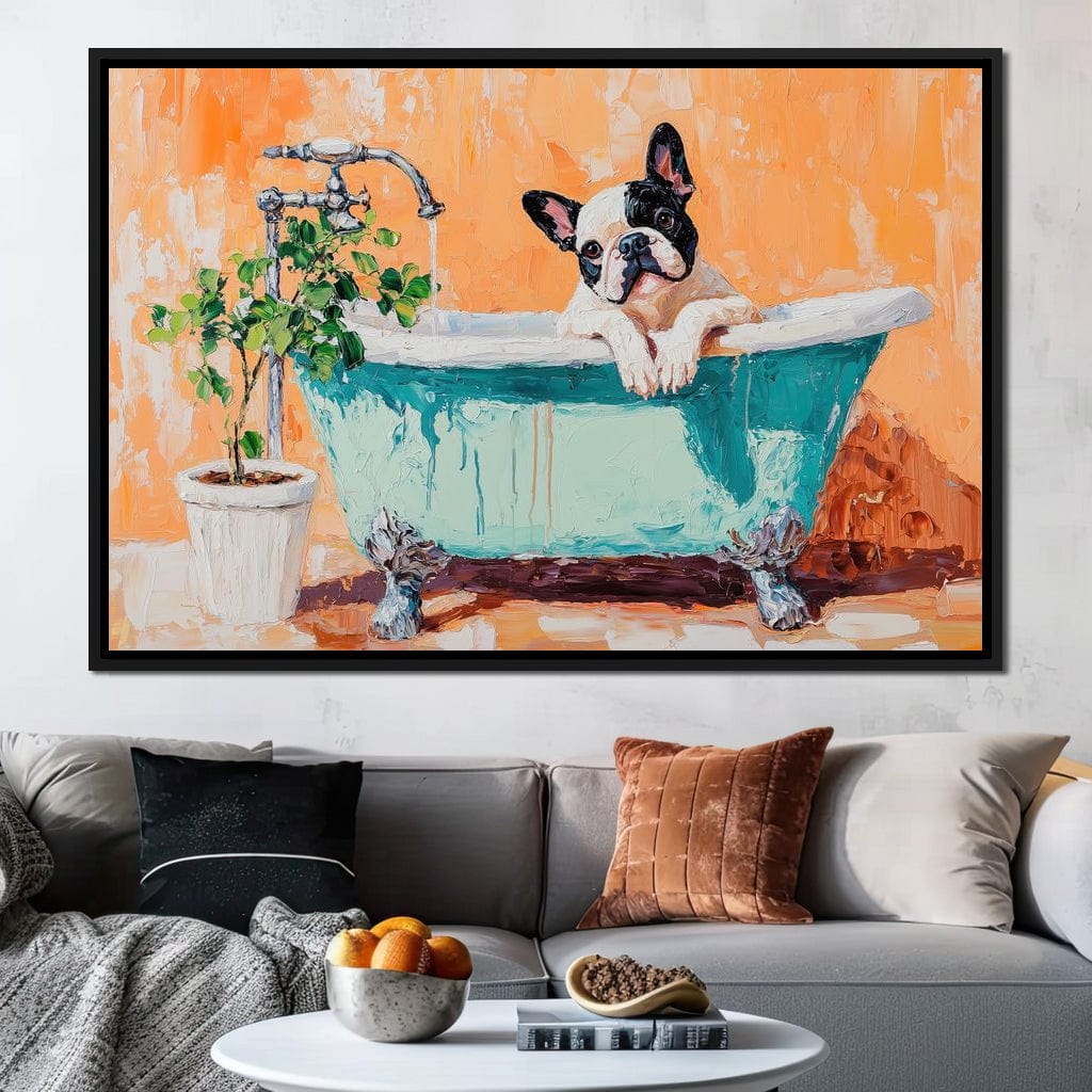 French Bulldog in the Tub Canvas Wall Art