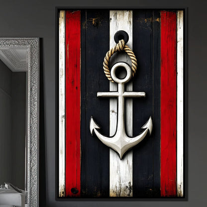 Nautical Anchor on Stripes Canvas Wall Art