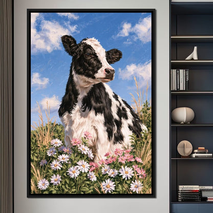 Gentle Pasture Cow Under Summer Skies Canvas Wall Art