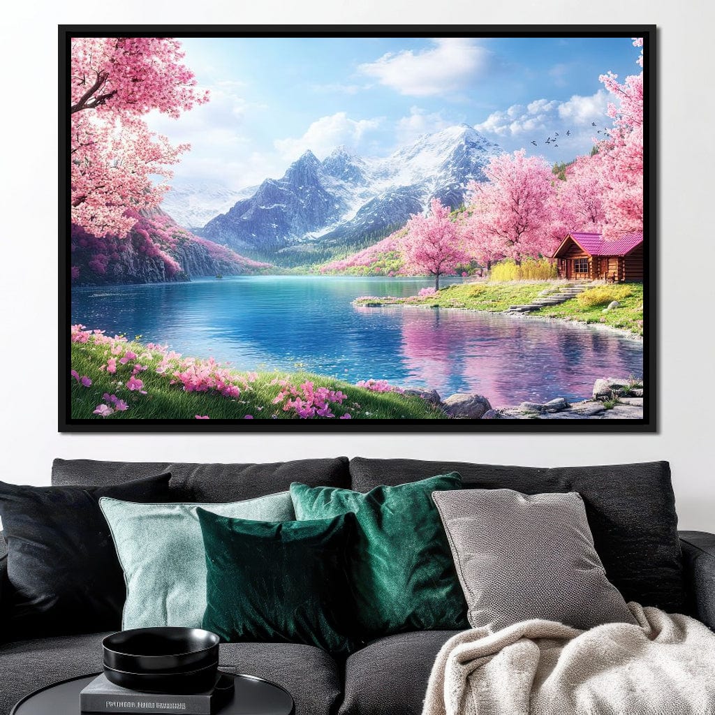 Cherry Blossom Alpine Retreat Canvas Wall Art