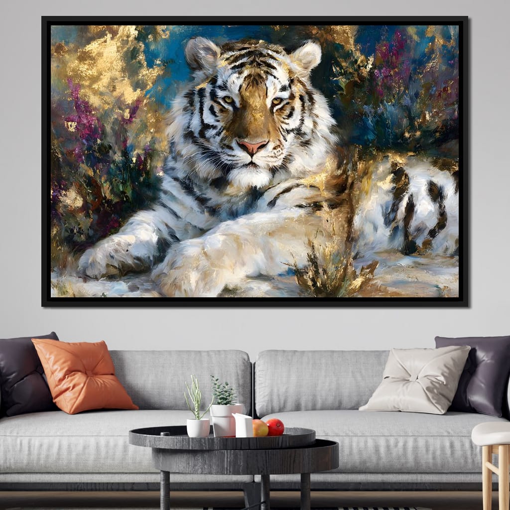 Golden White Tiger Reverie Canvas Wall Art