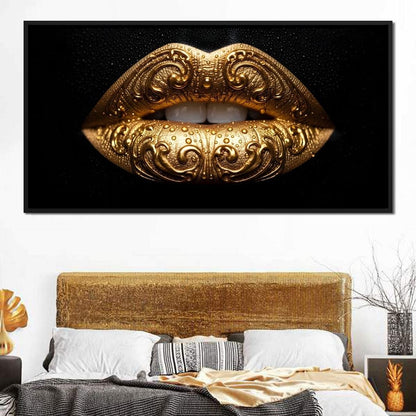 Golden Lips Elegance Illumination Canvas Wall Art