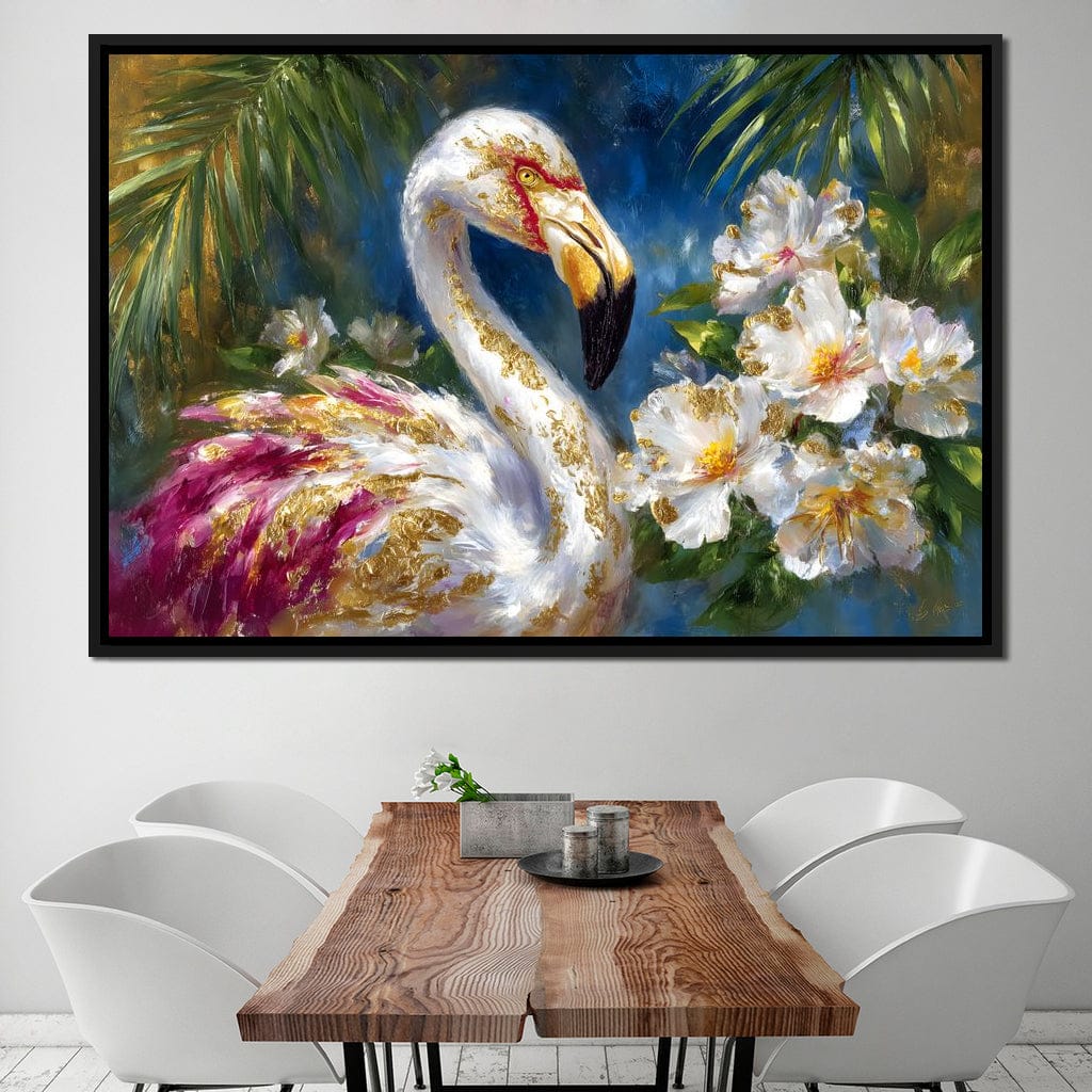 Gilded Flamingo Garden Glow Canvas Wall Art