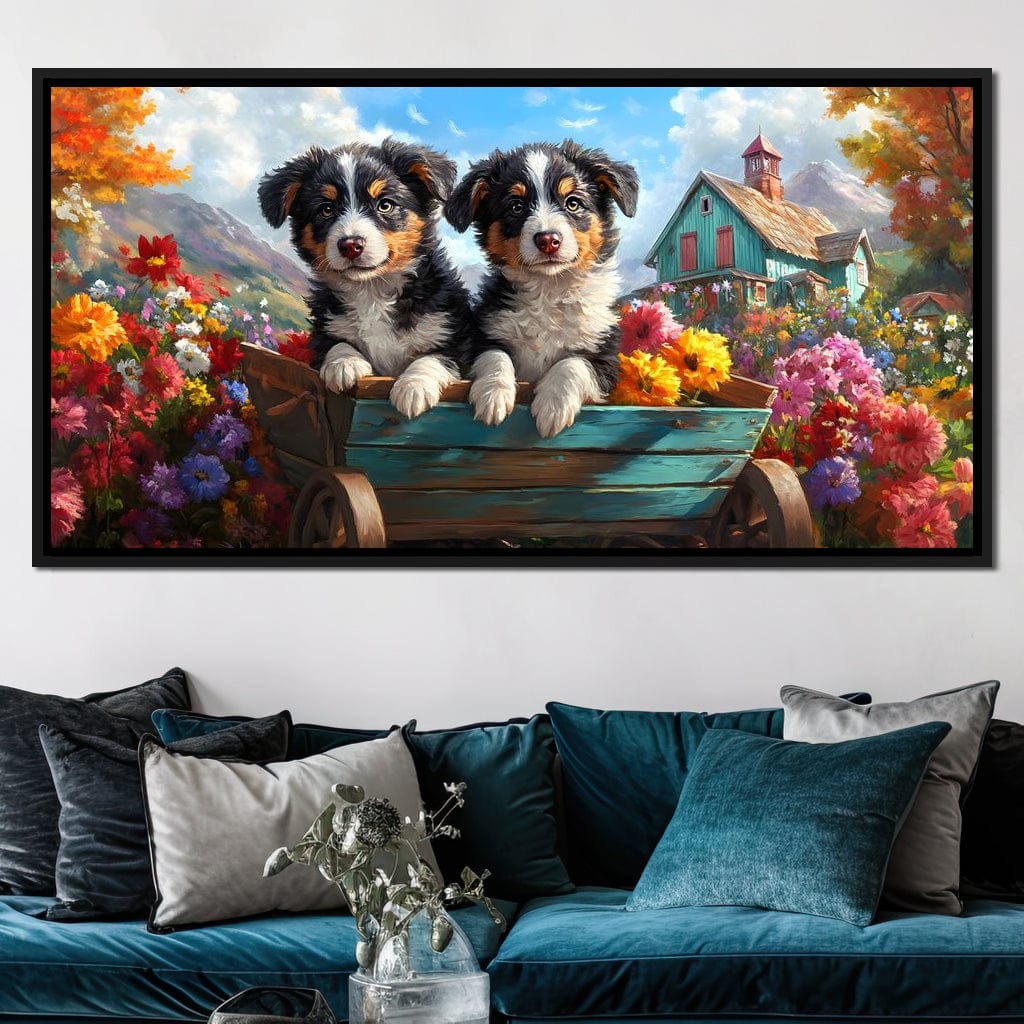 Puppy Paradise in Bloom Canvas Wall Art