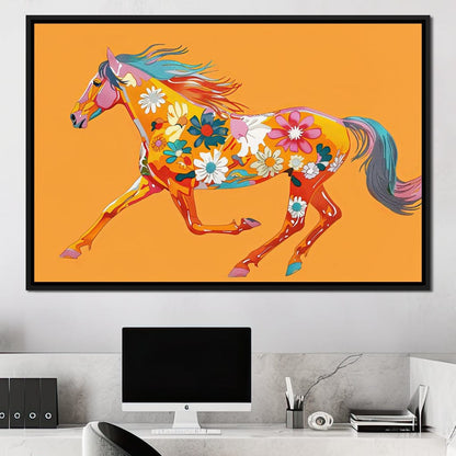 Blooming Horse on Tangerine Canvas Wall Art