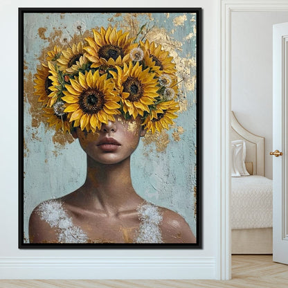 Sunflower Head Spring Portrait Canvas Wall Art