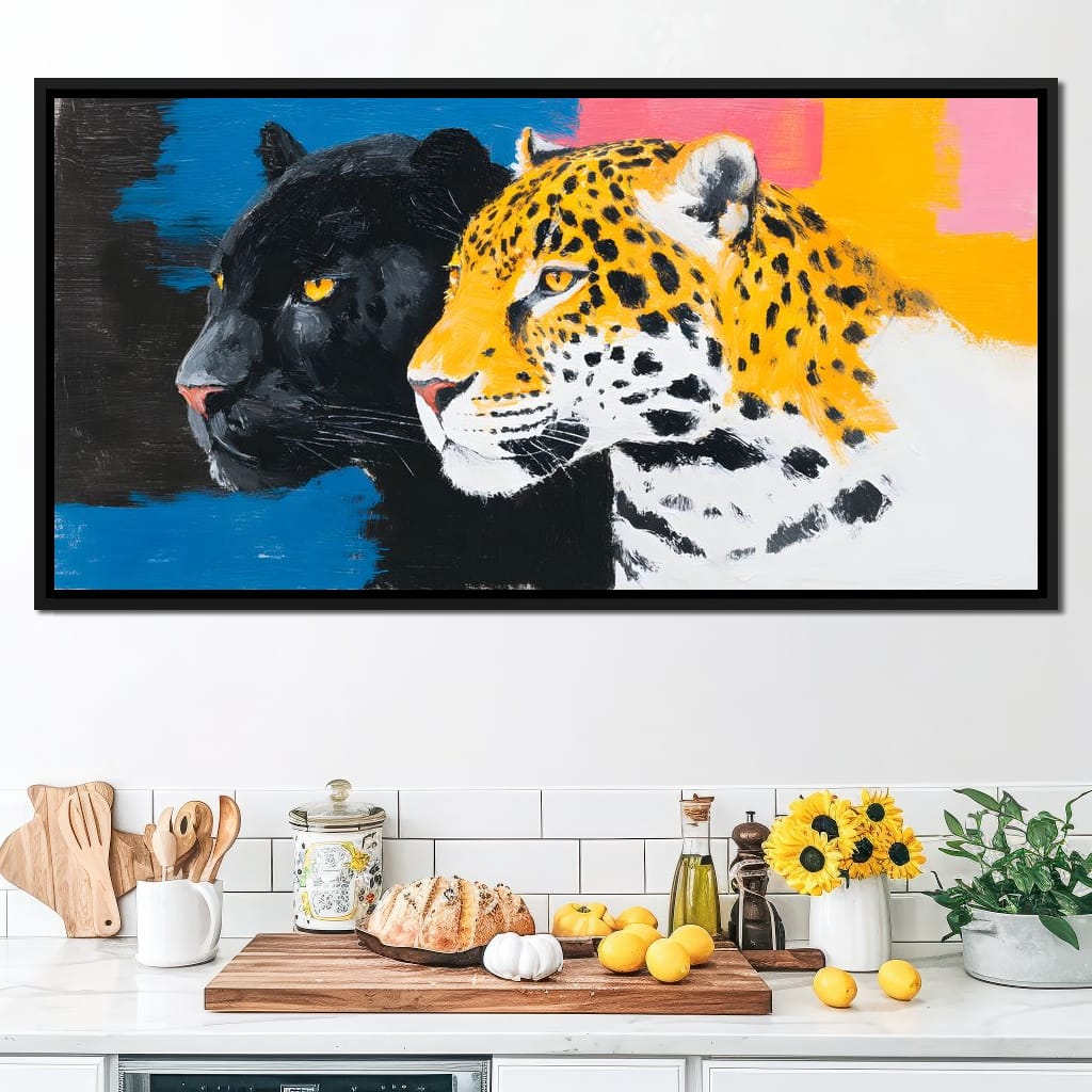 Dual Leopard Heads Pop Painting Canvas Wall Art