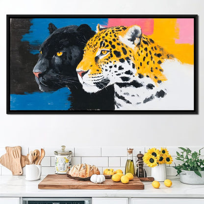 Dual Leopard Heads Pop Painting Canvas Wall Art