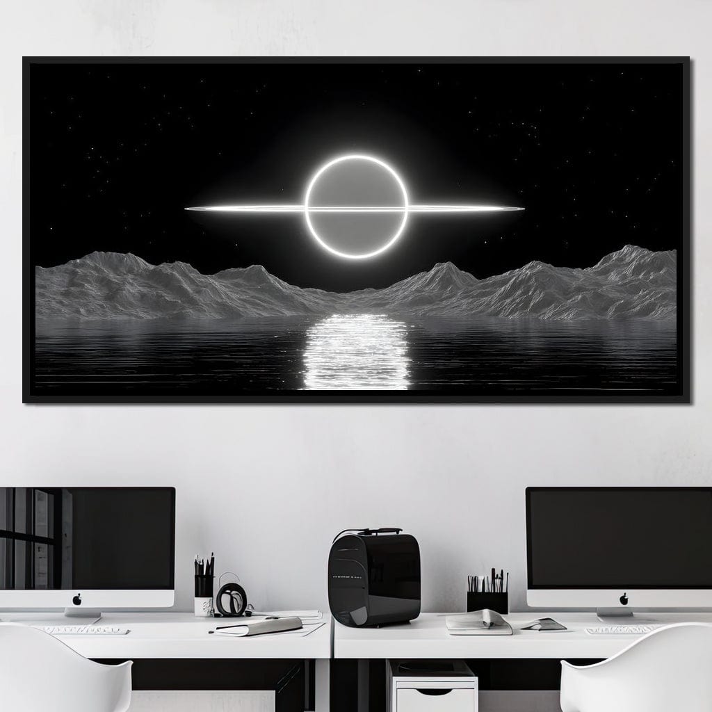 Celestial Orbit Over Silver Sea Canvas Wall Art