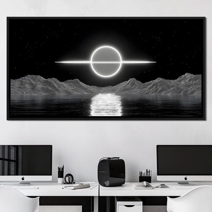 Celestial Orbit Over Silver Sea Canvas Wall Art