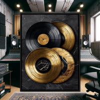 Gold Vinyl Records Noir Marble Canvas Wall Art