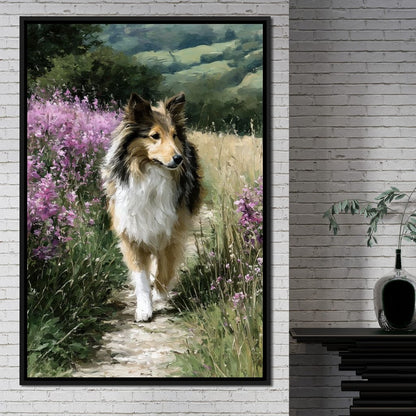Sheltie Meadow Path Portrait Canvas Wall Art