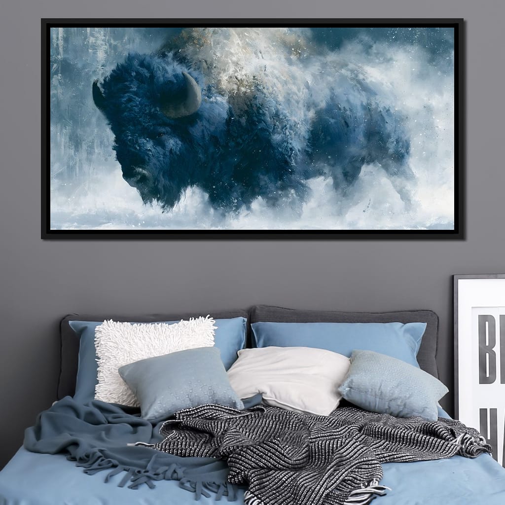 Roaming Buffalo In Cold Winter Plains Canvas Wall Art
