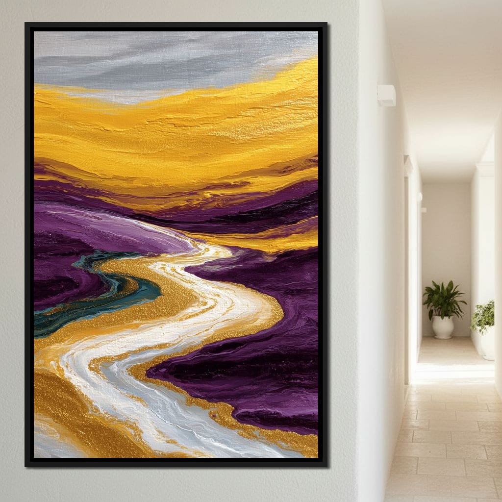 Golden River Through Violet Dunes Canvas Wall Art