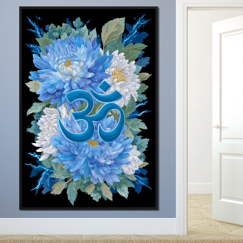 Blue Floral Om Canvas Wall Art