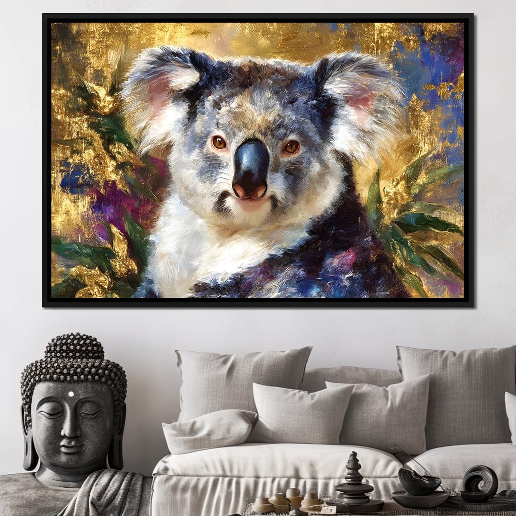 Golden Koala Portrait Glow Canvas Wall Art