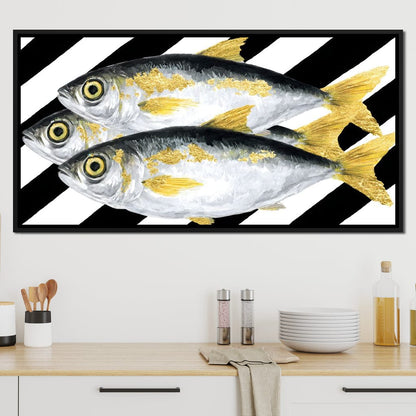 Triple Gilded Mackerel Parade Canvas Wall Art