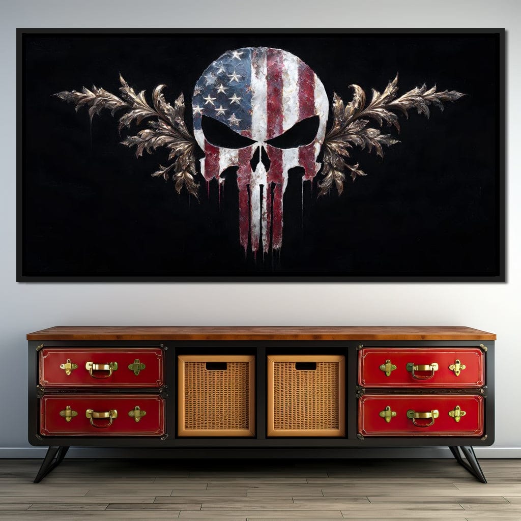 Stars Stripes Resolute Skull Canvas Wall Art