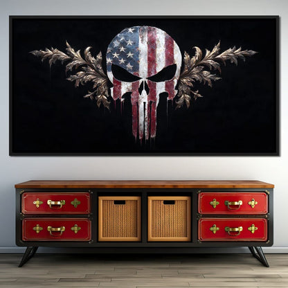 Stars Stripes Resolute Skull Canvas Wall Art