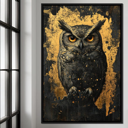 Golden Nocturnal Owl Canvas Wall Art