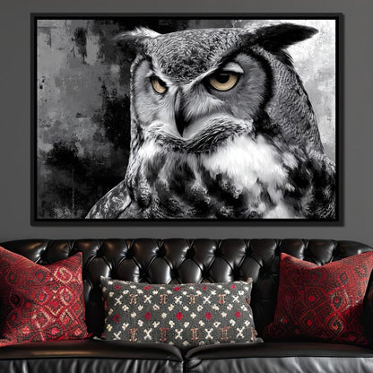 Noir Owl Golden Eyes Portrait Canvas Wall Art