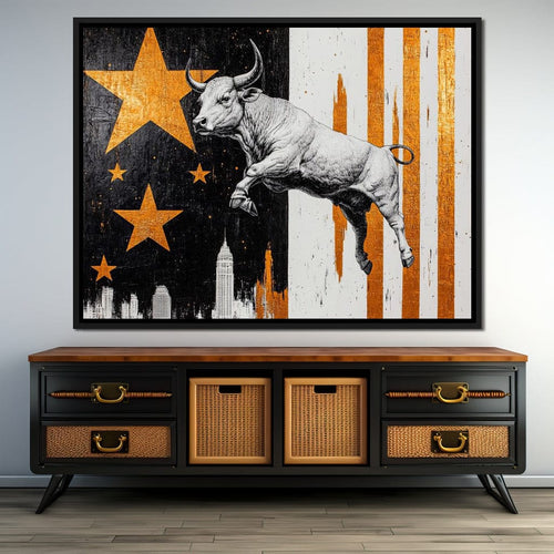 Bull Triumphs City Dreams Canvas Wall Art