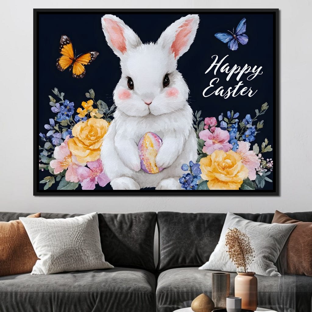 Happy Easter Bunny Watercolor Canvas Wall Art