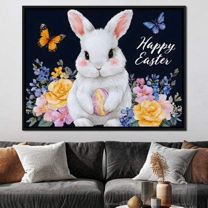Happy Easter Bunny Watercolor Canvas Wall Art